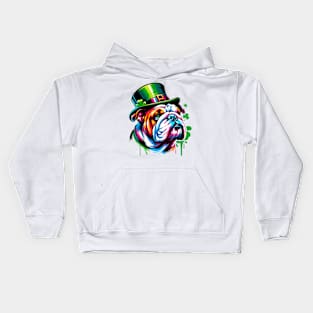 English Bulldog Celebrating Saint Patrick's Day Kids Hoodie